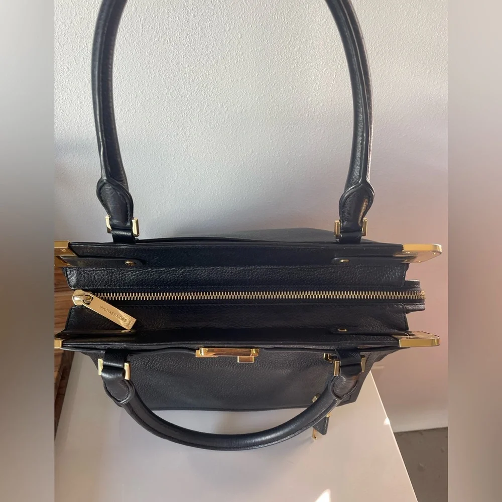 Michael Kors Collection Blake Satchel, Black Leather Gold Hardware GUC - Picture 4 of 6